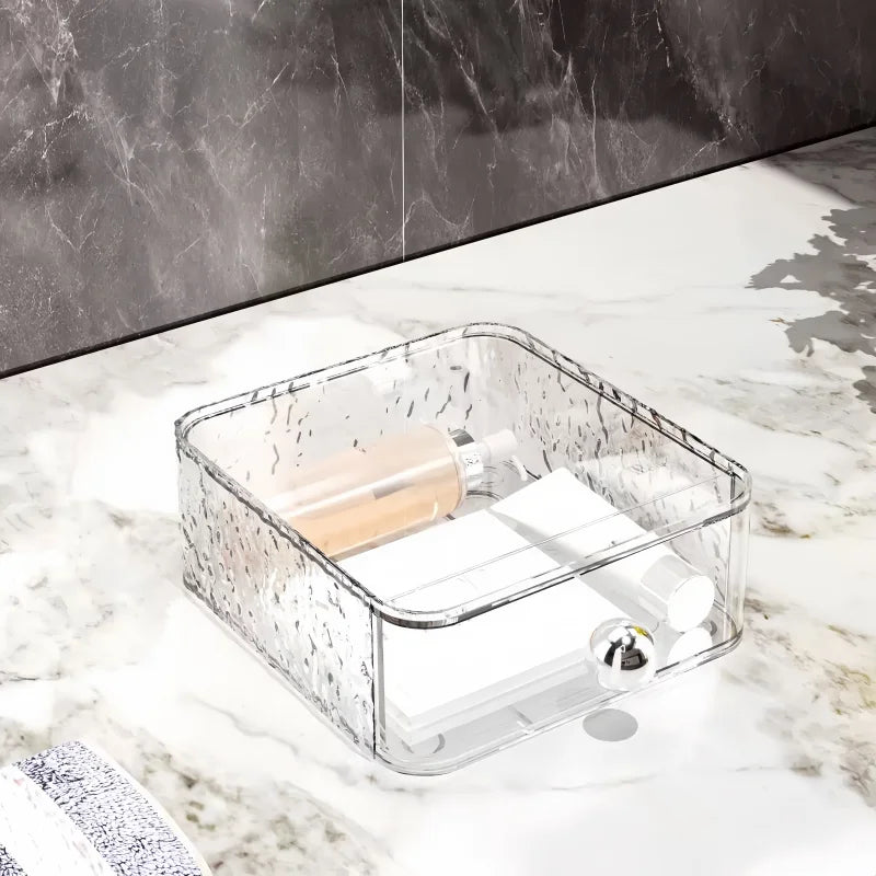 Ovelle Stackable Countertop Makeup Organizer | Clear Wavy Storage with Drawers