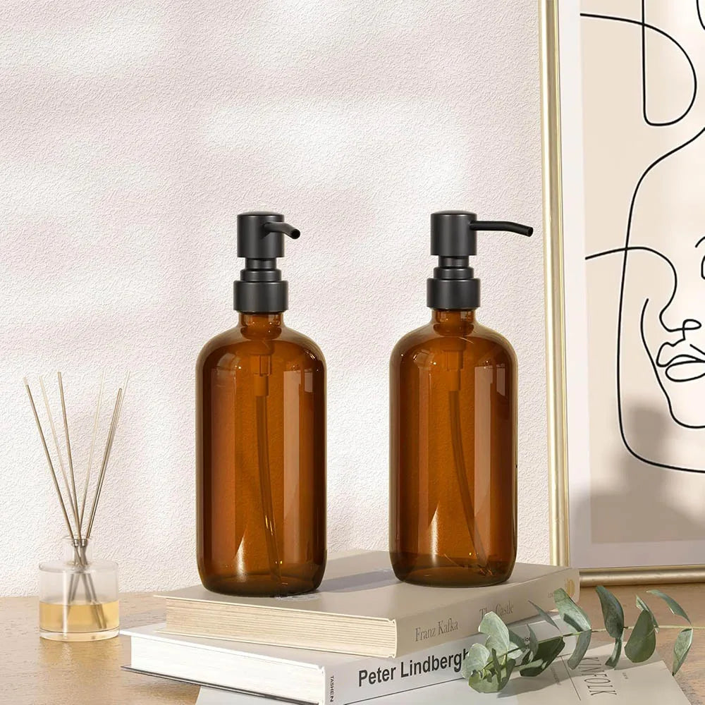 Ovelle Amber Glass Soap Dispenser | 500ml with Black Pump