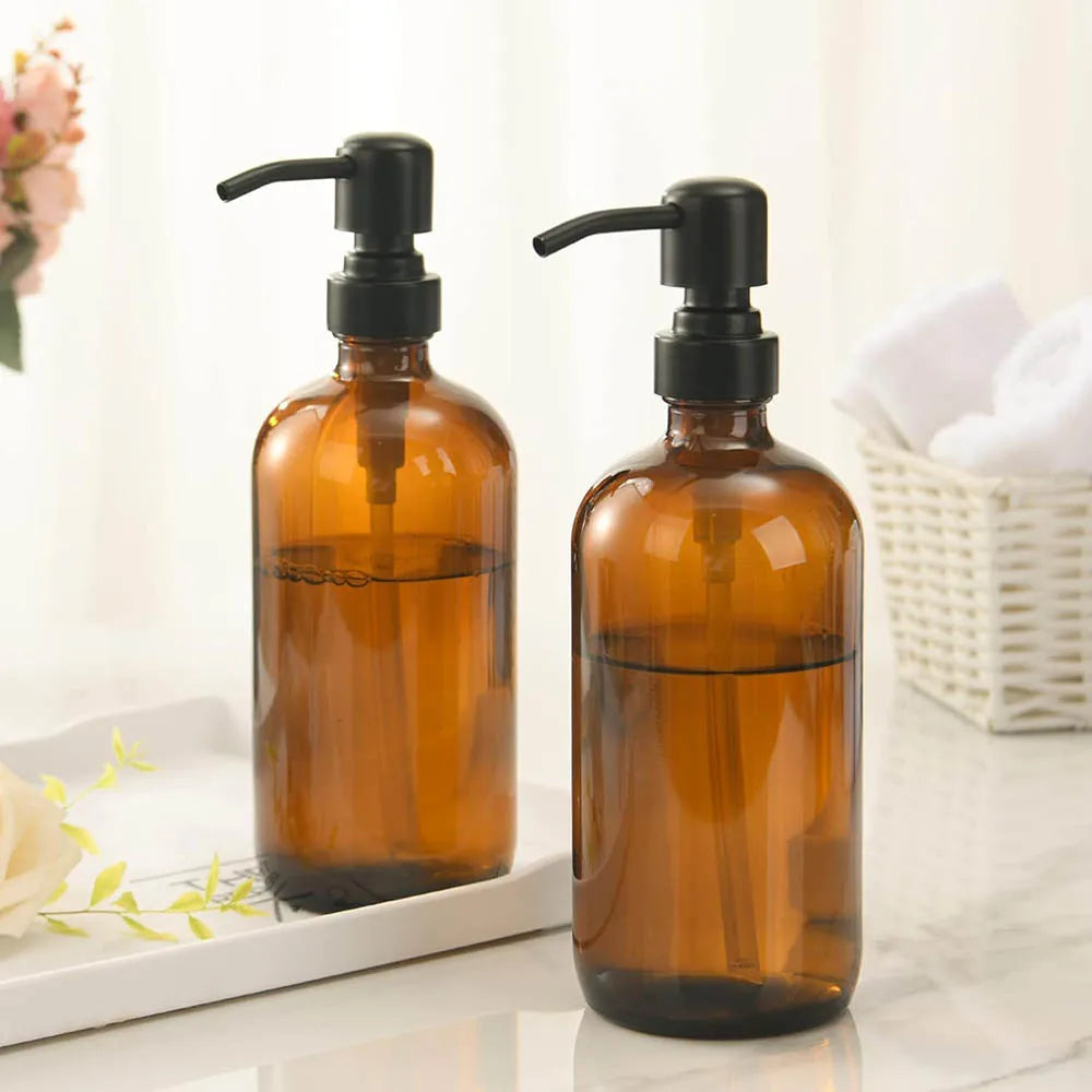 Ovelle Amber Glass Soap Dispenser | 500ml with Black Pump