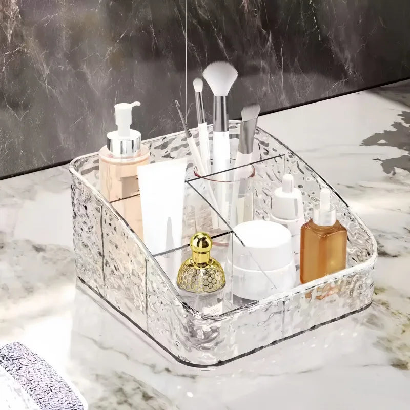 Ovelle Stackable Countertop Makeup Organizer | Clear Wavy Storage with Drawers